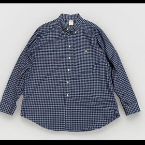 Brooks Brothers 346 Blue Check Print Cotton Polo Button Down Non Iron Shirt XL